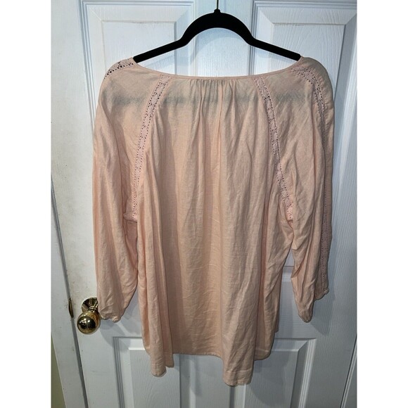 Rose & Thyme Blouse Womens Plus 1X Linen Blend Tunic Crochet Inlay Romantic Boho - Picture 6 of 7